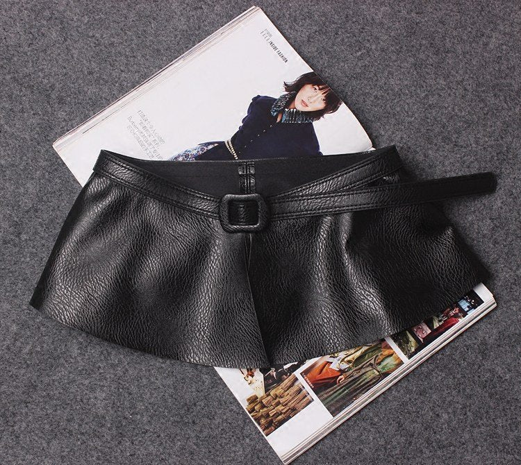 Black Lychee Pattern Ruffled Belt for Women