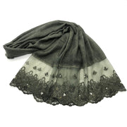 Elegant Lace Scarf for Women - Solid Color & Pearl Accents