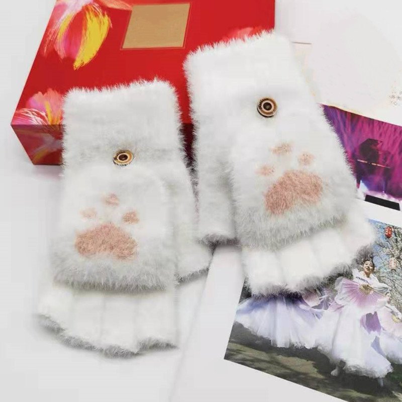 Warm Half Finger Fingerless Gloves for Women, Imitation Mink Yarn Gloves for Cold Weather