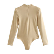 Long-sleeved knotted shoulder pad bodysuit