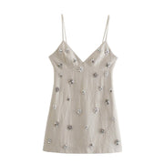 Rhinestone V-Neck Mini Dress for Women