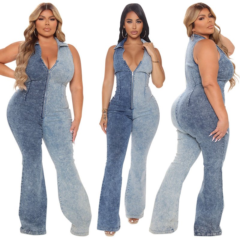 Trendy Denim Jumpsuit with Modern Wash