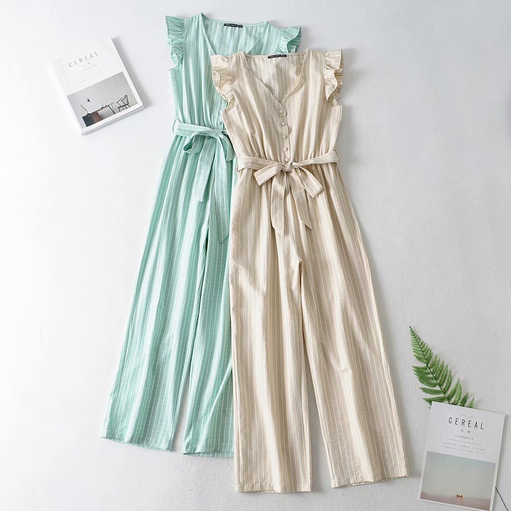 Stylish Khaki Green Striped Jumpsuit