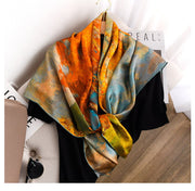 Autumn Silk Scarf for Women - Big Square Design