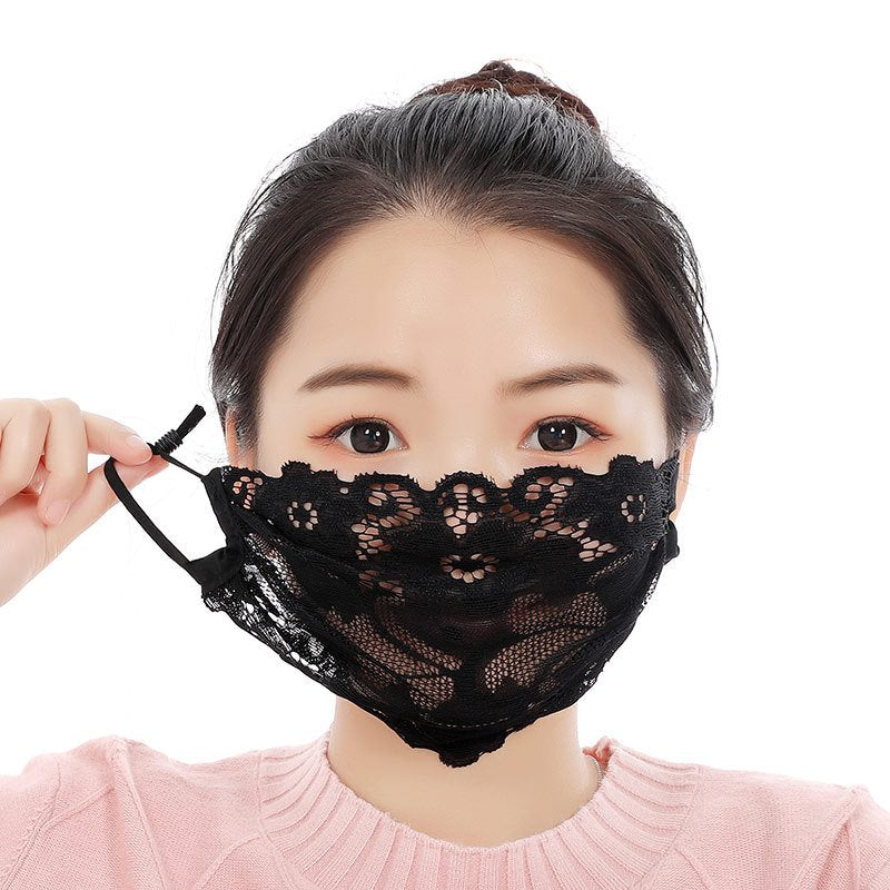 Adjustable Lace Flower Mask for Women, Dustproof & Breathable