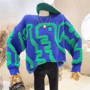 Loose Sweater Round Neck Multicolor Pullover