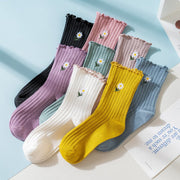 Thin Women's Tube Socks with Cute Floral Pattern
