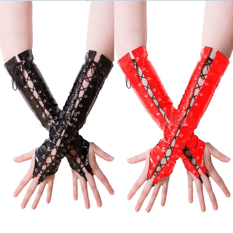Faux Leather Long Fingerless Gloves for Women