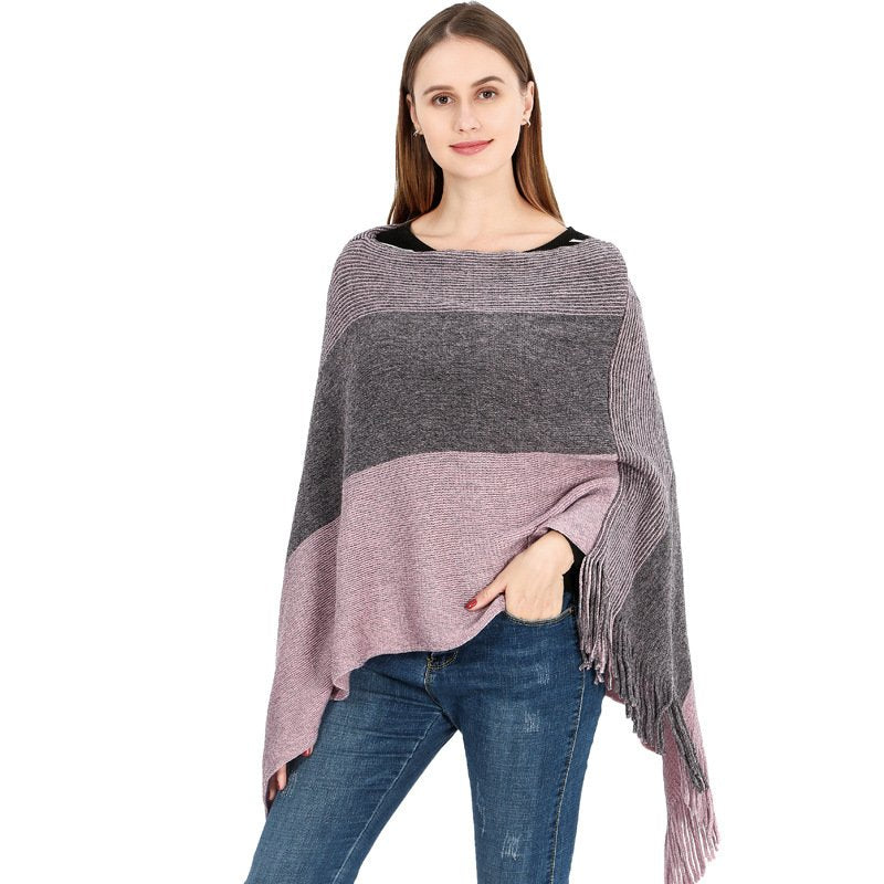 Warm Knitted Tassel Cloak for Women