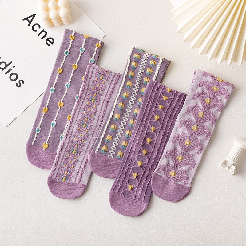 Soft Purple Jacquard Cotton Socks for Women