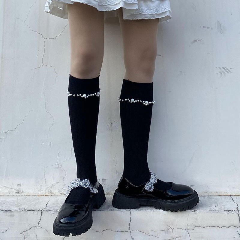 Classic White & Black Tube Socks for Women