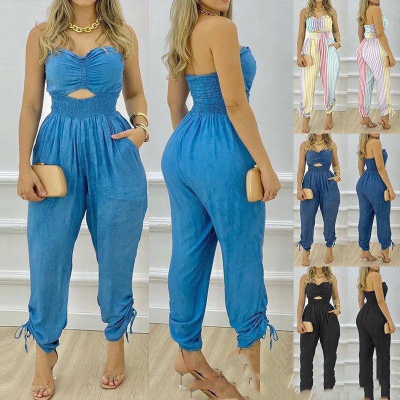Women's Blue Tube Top Jumpsuit Pantsuit