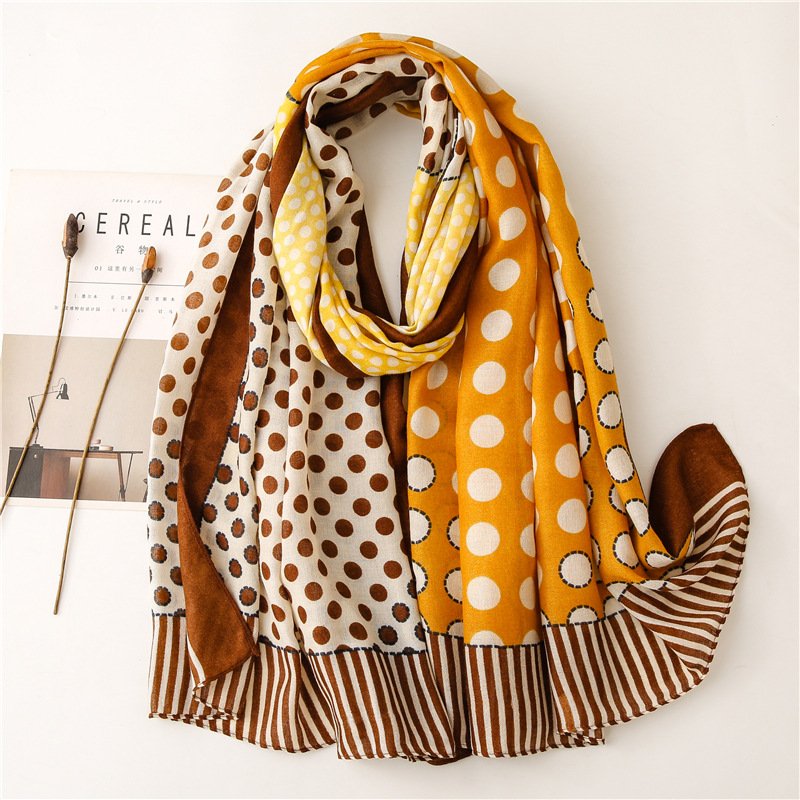 Vintage Dot Circle Scarf for Women, Dual-Use Cotton & Linen Feel