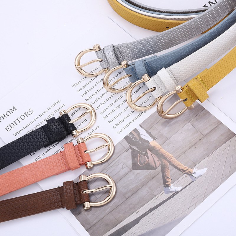 Personalized Straw Mat Pattern Leather Belt for Women