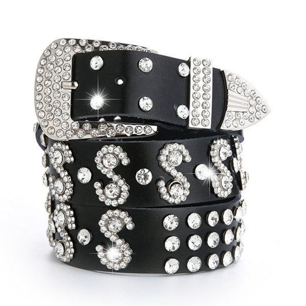 Stylish Rhinestone Leather Belt for Ladies