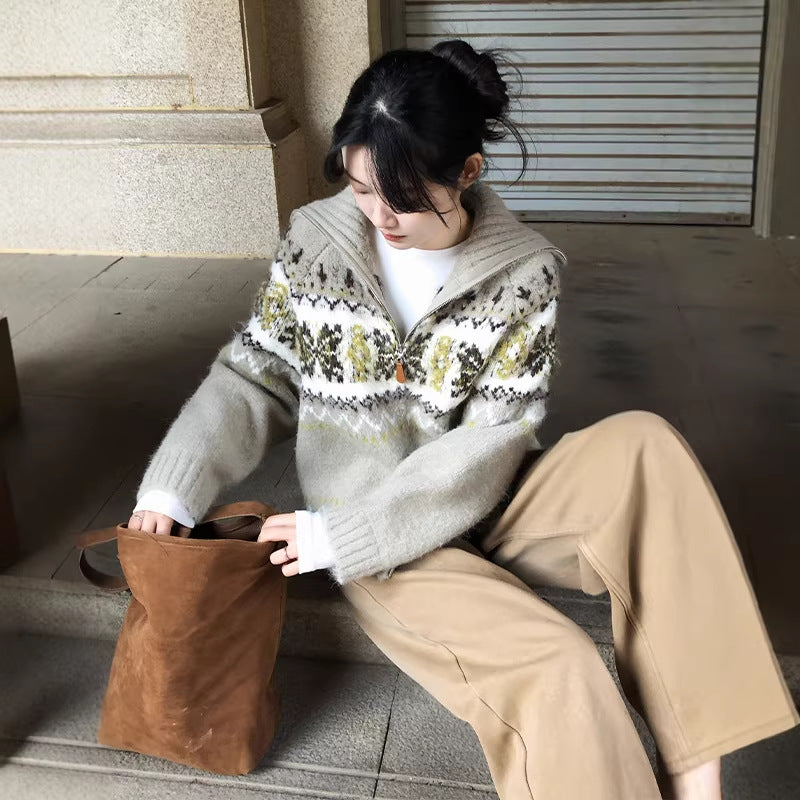 Retro Lazy-style Knitted Cardigan Coat for Women