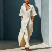 Lace-up Waist-cinching Figure-flattering Elegant Blouse Dress