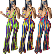 Striped Print Halter Flared Trousers for Women