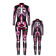 3D Skeleton Print Jumpsuit - Pink Long Sleeve