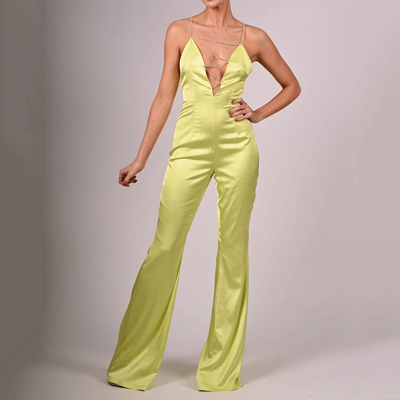 Sexy Tube Top Jumpsuits with Diamond Strap Design
