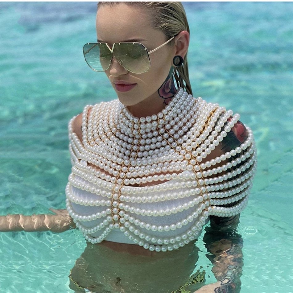 Elegant Pearl Shawl Necklace - Timeless Elegance