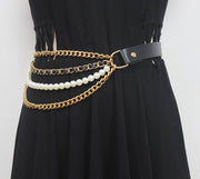 Elegant Leather Belt with Pearl Accents