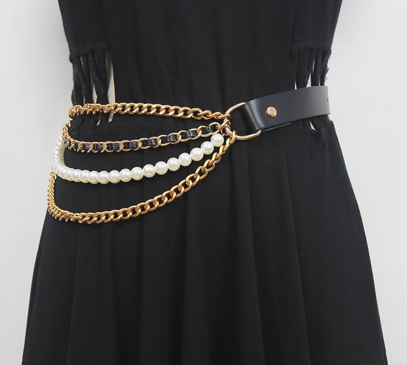Elegant Leather Belt with Pearl Accents