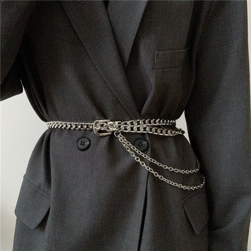 Silver Metal Chain Belt for Women