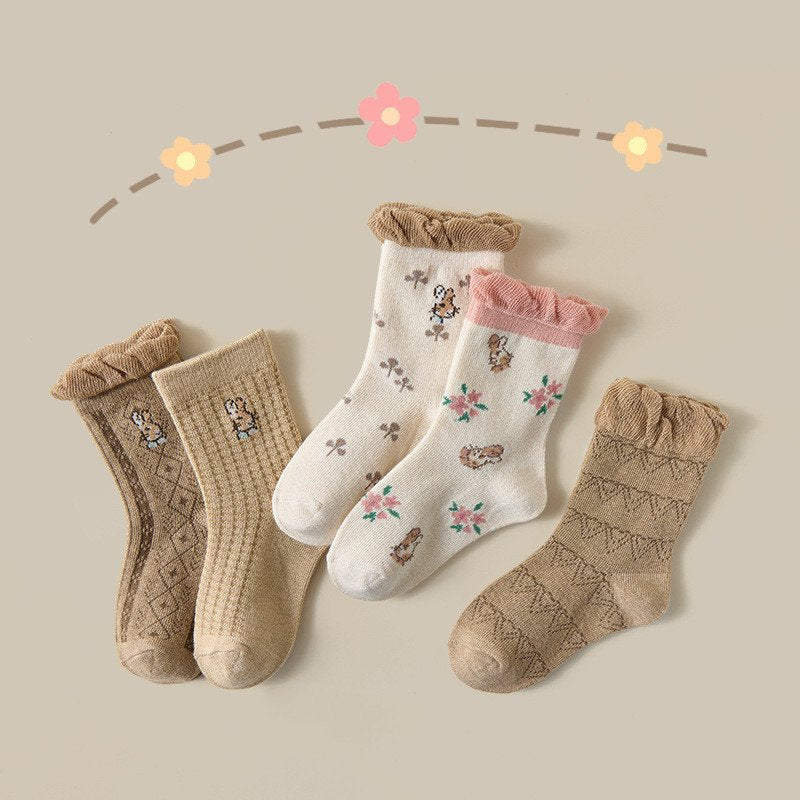 Jacquard Flower Bow Princess Socks for Girls
