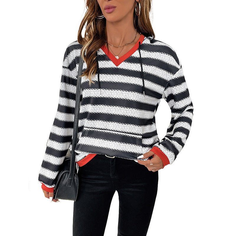 Chic Black & White Striped Pullover Sweater for Women