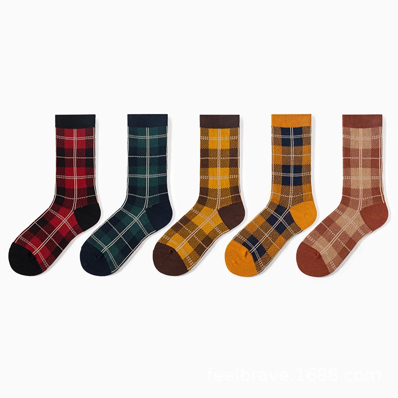 Retro British Checkered Tube Socks for Women