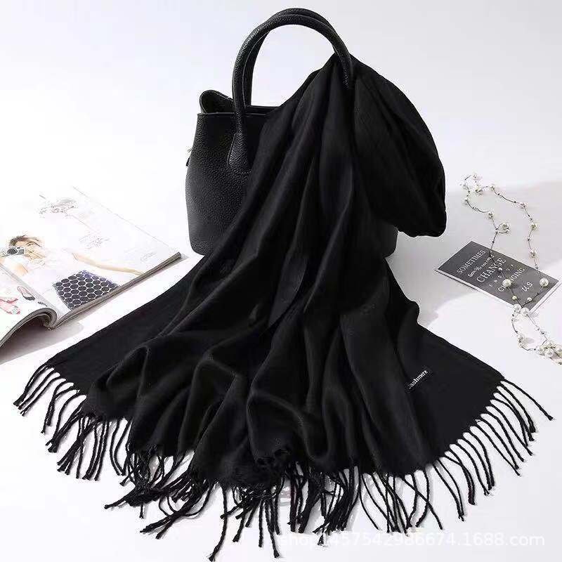 Warm Solid Color Cashmere Scarf for Women