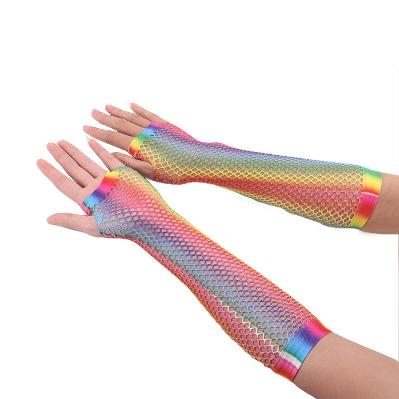 Rainbow Fishnet Half-Finger Gloves for Women