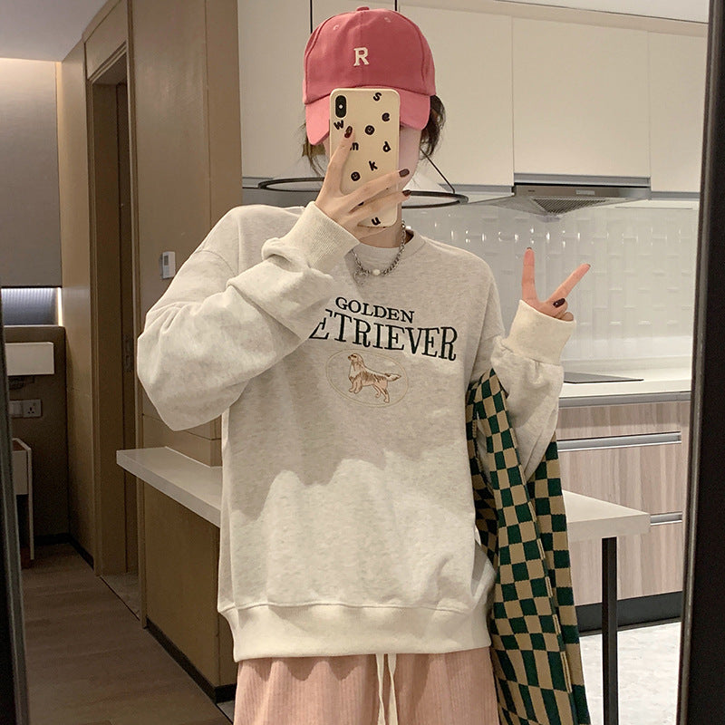 Cute Cartoon Embroidered Oversized Pullover Sweatshirt