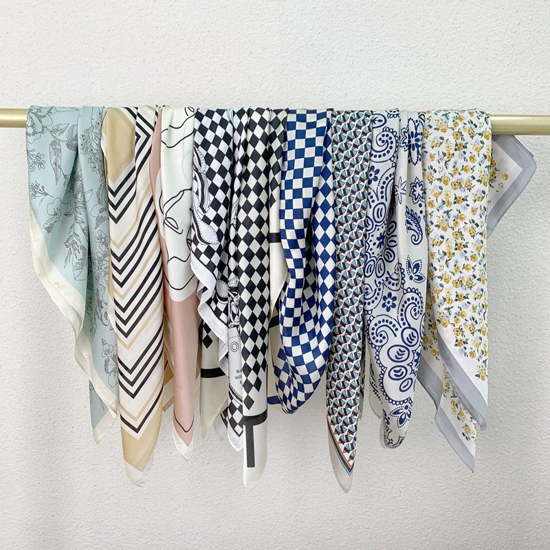 Add Elegance with Black and White Checkerboard Silk Scarf for Women