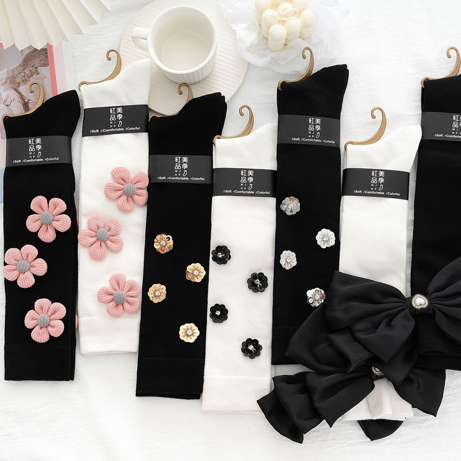 Sequined Diamond Bow Socks for Women