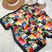 Square Silk Scarf with Cute Cat Design
