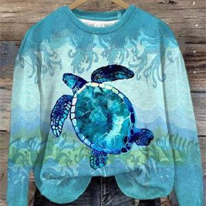Trendy Digital Print Drop-Shoulder Long-Sleeve Sweater