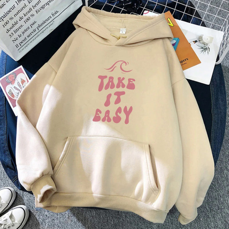 Take It Easy Letter Print Casual Pullover Sweatshirt
