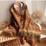 Thick Wool Houndstooth Scarf with Tassels