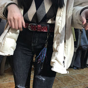 Real Cowhide Belt with Punk Rivets for Women