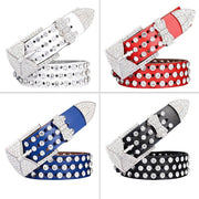 Elegant Women's Leather Belt with Rhinestones and Butterfly Pin Buckle