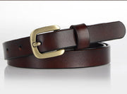 Slim Leather Belt for Women and Men, Adjustable Cowhide Belt with Metal Buckle