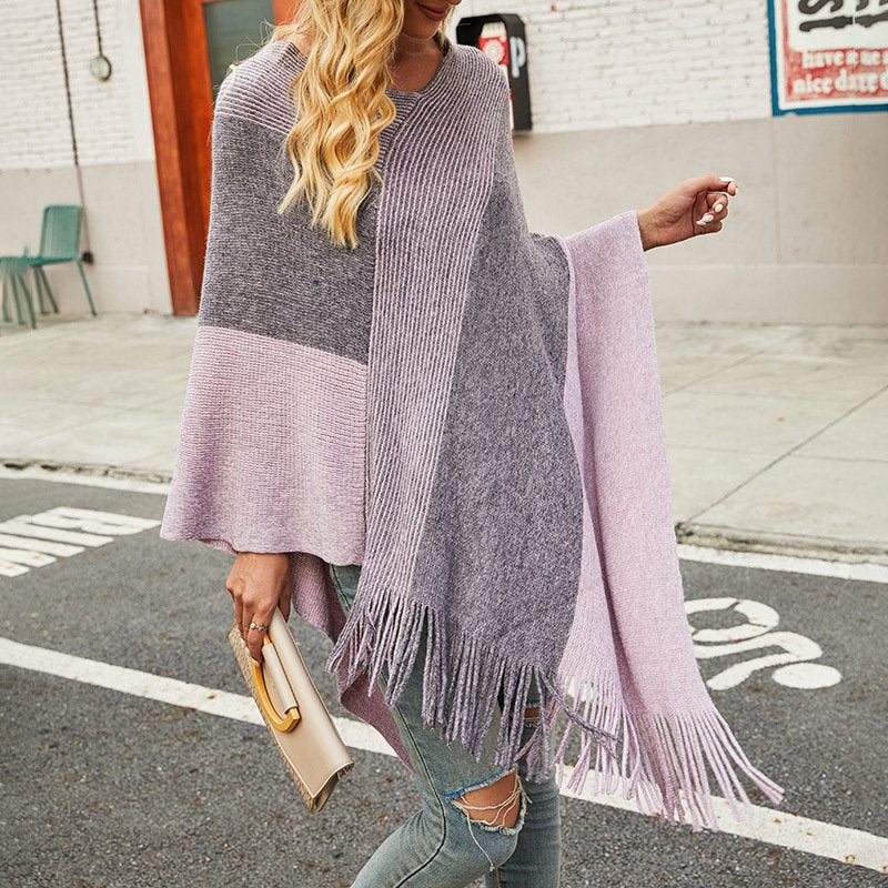 Contrasting Color Shawl Sweater Coat