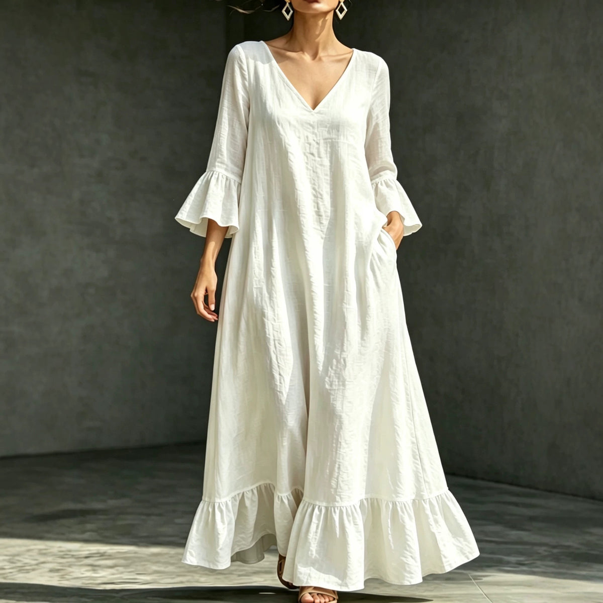 Womens Springsummer New Arrival Cropped-sleeve Dress