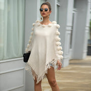 Fringed Cloak Shawl Sweater for Women