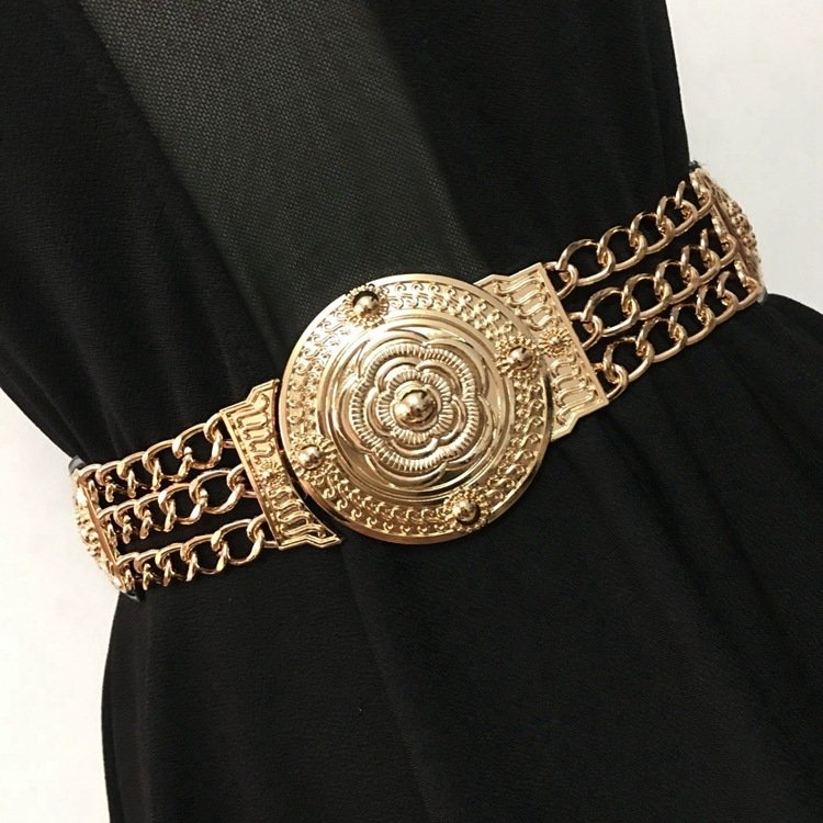 Metal Wide Belt Chain Flower Decoration for Women