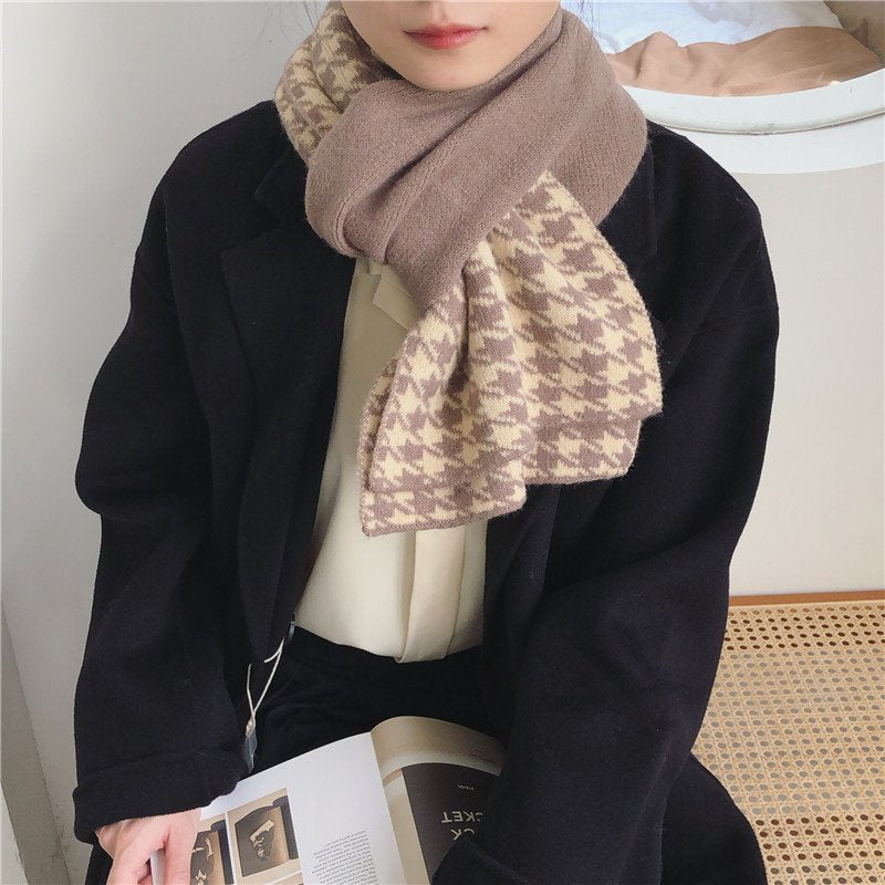 Dual-Use Houndstooth Woolen Scarf for Men & Women