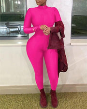 Sexy Long Sleeve Jumpsuits for Women - Zipper Front