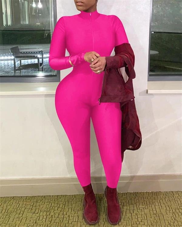 Sexy Long Sleeve Jumpsuits for Women - Zipper Front